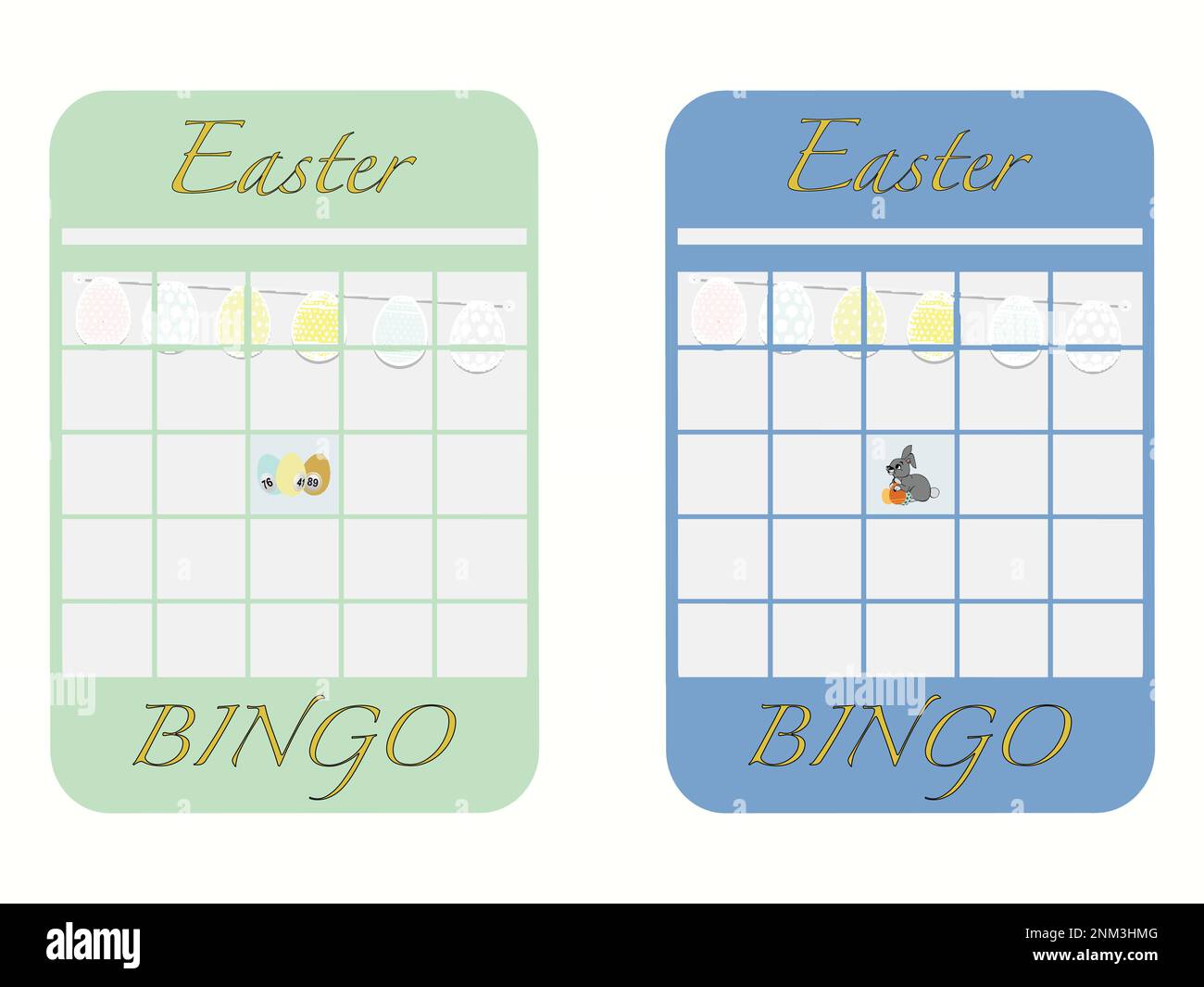 Unbeschriftete Osterbingokarten Mit „Bunny Easter“-Motiven Und Text Stock Vektor
