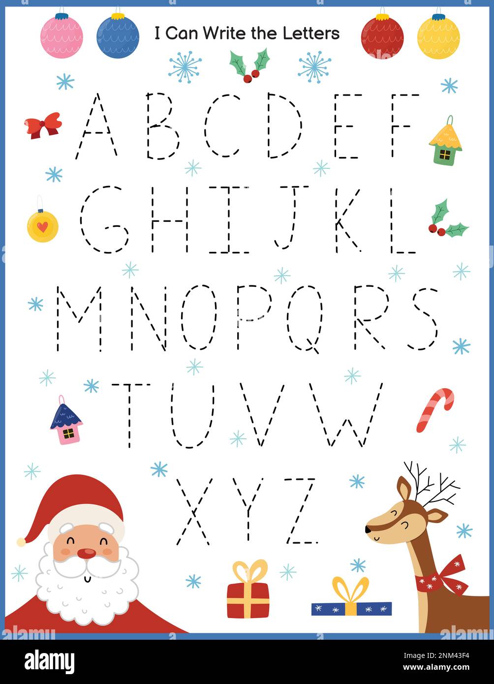 Ich kann Weihnachtsbriefe für Kinder schreiben. Winterseite mit niedlichen Figuren Stock Vektor