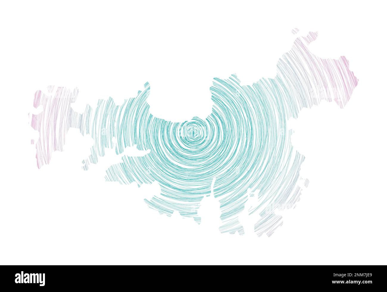 Waiheke Island Karte gefüllt mit konzentrischen Kreisen. Skizzieren Sie Kreise in Form der Insel. Vektorabbildung. Stock Vektor