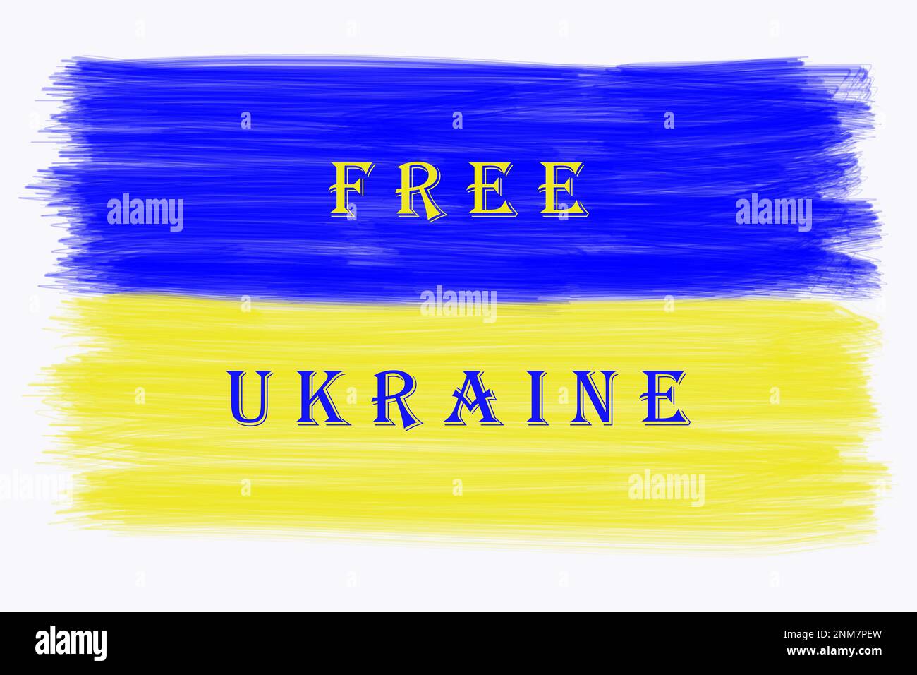 Nationalfarben der Ukraine mit der Inschrift „Free Ukraine“. Bild gegen die russische Aggression. Stockfoto