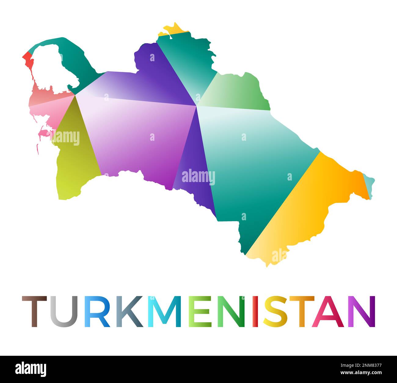 Leuchtende turkmenische Form. Mehrfarbiges, geometrisches Länderlogo. Modernes, trendiges Design. Fesselnde Vektordarstellung. Stock Vektor