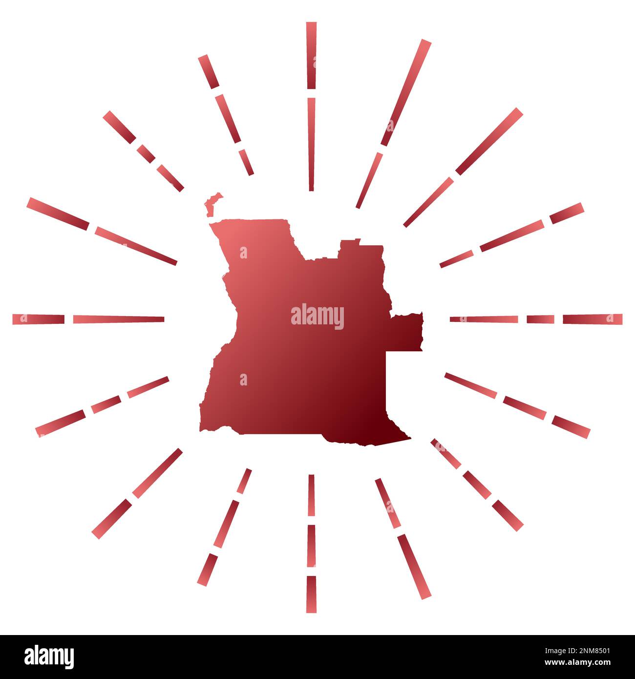 Angolanische Sonnenstrahlen. Landkarte mit farbenfrohen Sternenstrahlen. Angola Illustration in Digital, Technologie, Internet, Netzwerk Stil. Stock Vektor