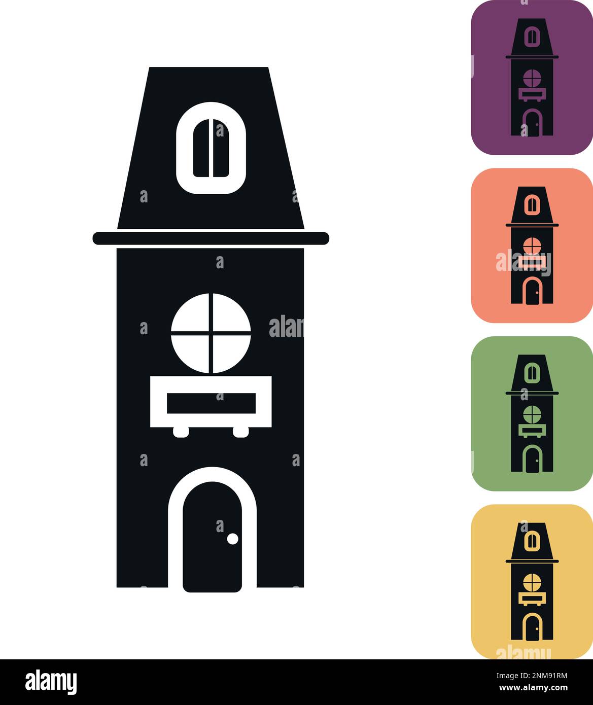 Symbol "Außenkontur". Hütte. Stadtarchitektur. Vektordarstellung eines Hauses auf weißem Hintergrund und in verschiedenen Farben Stock Vektor