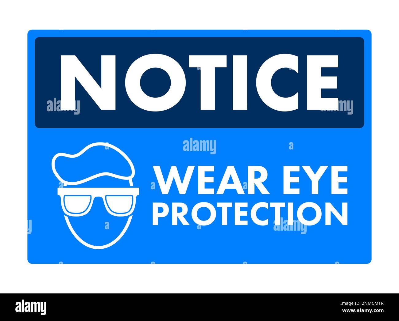 Beachten Sie das Schild zum Tragen von Augenschutz, Etikett. Darstellung des Vektormaterials Stock Vektor