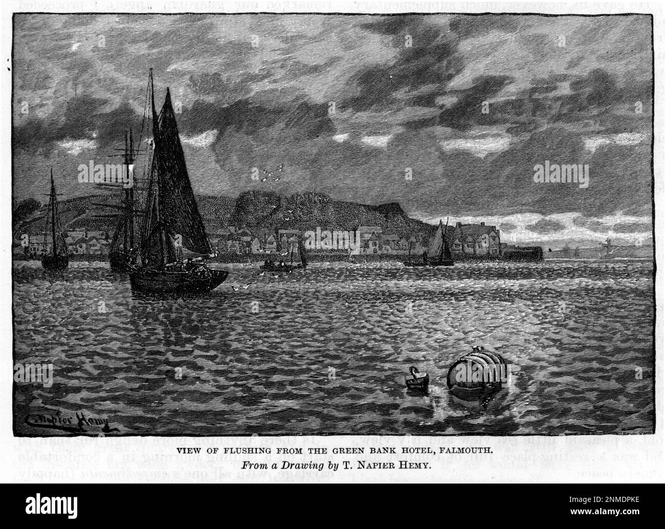 Gravur von Flushing aus dem Green Bank Hotel, Falmouth, England, ca. 1880 Stockfoto