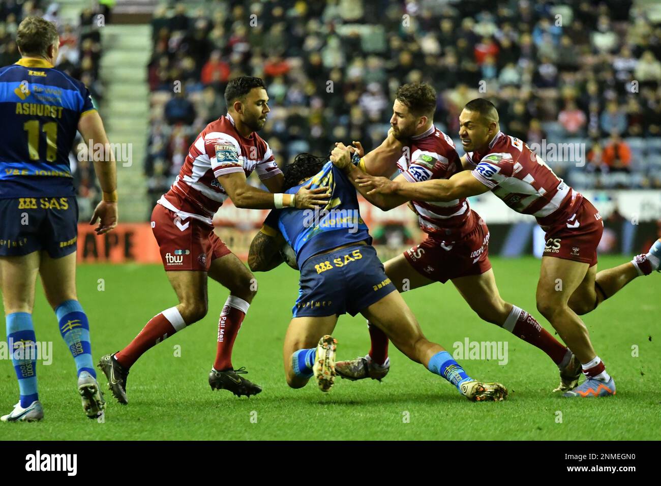 DW Stadium, Wigan, England. 24. Februar 2023 Betfred Super League, Wigan Warriors gegen Wakefield Trinity; Betfred Super League Match zwischen Wigan Warriors und Wakefield Trinity, Guthaben: Mark Percy/Alamy Live News Stockfoto