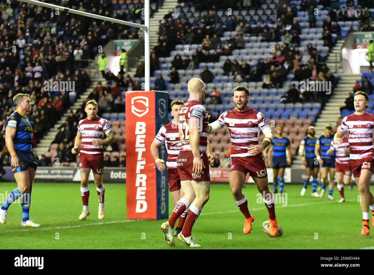DW Stadium, Wigan, England. 24. Februar 2023 Betfred Super League, Wigan Warriors gegen Wakefield Trinity; Betfred Super League Match zwischen Wigan Warriors und Wakefield Trinity, Guthaben: Mark Percy/Alamy Live News Stockfoto
