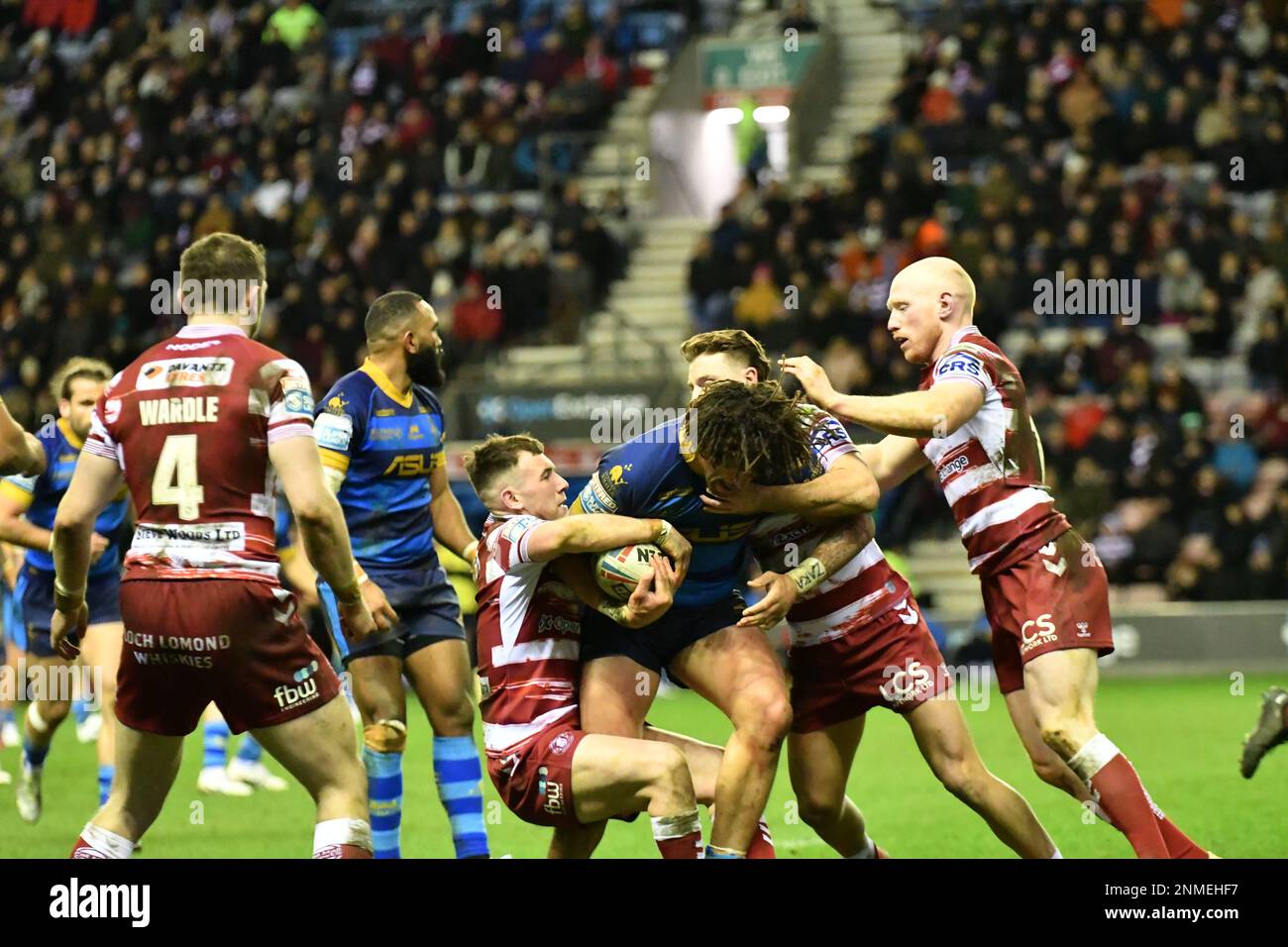 DW Stadium, Wigan, England. 24. Februar 2023 Betfred Super League, Wigan Warriors gegen Wakefield Trinity; Betfred Super League Match zwischen Wigan Warriors und Wakefield Trinity, Guthaben: Mark Percy/Alamy Live News Stockfoto