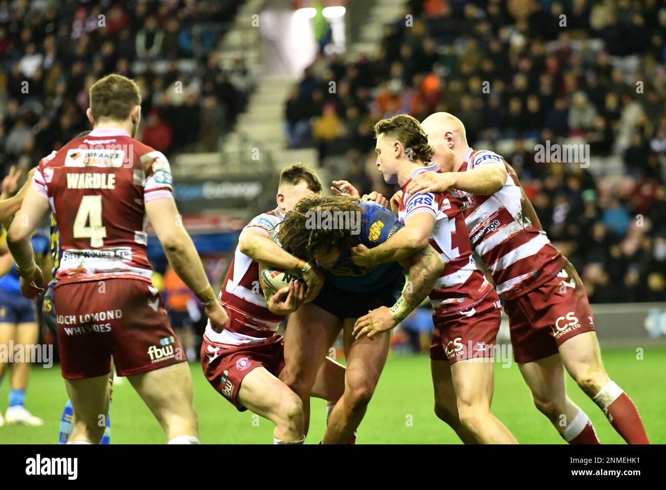 DW Stadium, Wigan, England. 24. Februar 2023 Betfred Super League, Wigan Warriors gegen Wakefield Trinity; Betfred Super League Match zwischen Wigan Warriors und Wakefield Trinity, Guthaben: Mark Percy/Alamy Live News Stockfoto