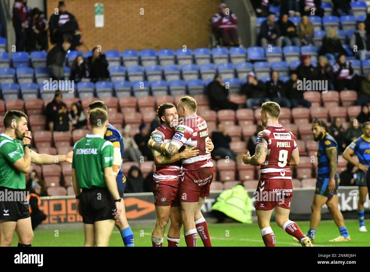 DW Stadium, Wigan, England. 24. Februar 2023 Betfred Super League, Wigan Warriors gegen Wakefield Trinity; Betfred Super League Match zwischen Wigan Warriors und Wakefield Trinity, Guthaben: Mark Percy/Alamy Live News Stockfoto
