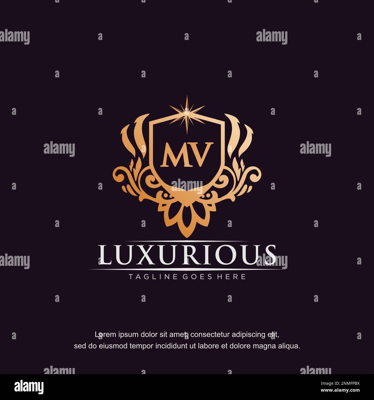 MV Anfangsbuchstabe Luxus Ornament Gold Monogramm Logo-Vorlage Vektor. Stock Vektor