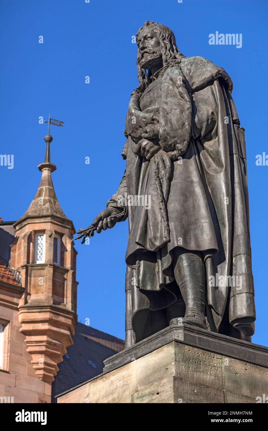 Albrecht-Dürer-Denkmal, blauer Himmel, Nürnberg, Mittelfrankreich, Bayern, Deutschland Stockfoto
