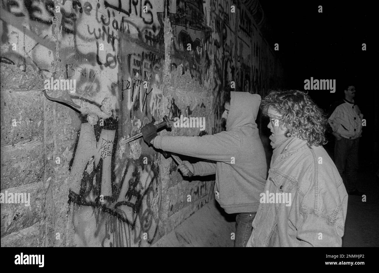Westberlin, 14.01.1990, Mauer Spechte an der Mauer am Potsdamer Platz Stockfoto