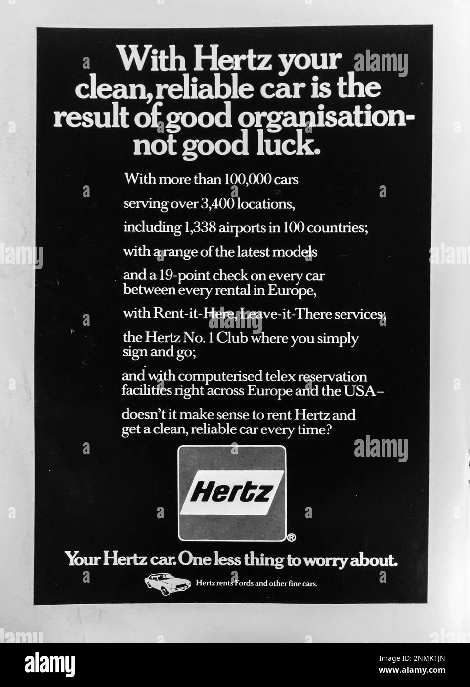 Hertz Autovermietungswerbung in einem NatGeo Magazin, September 1975 Stockfoto