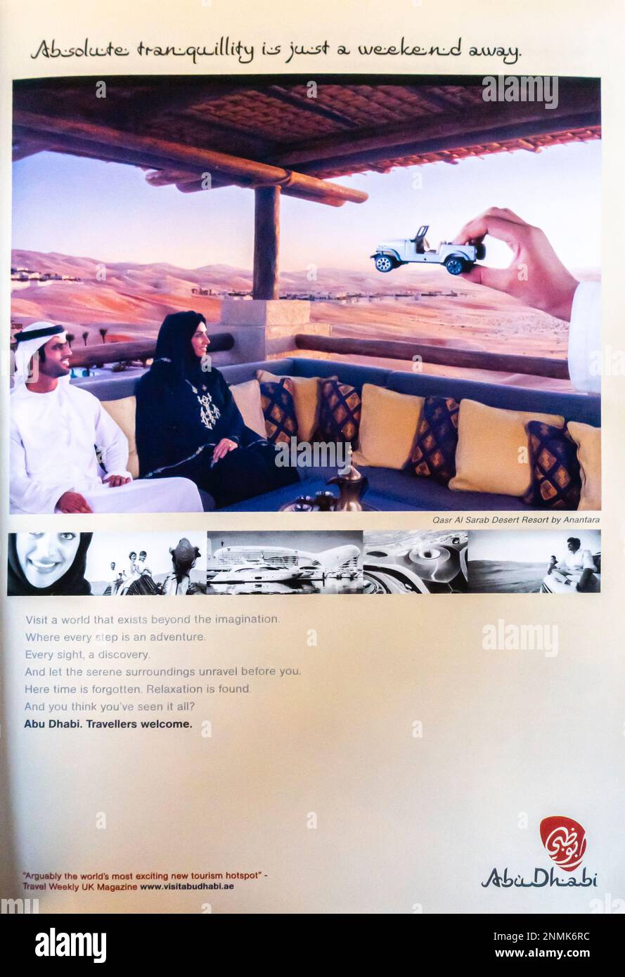 Abu Dhabi Reiseziel, Touristenziel Saudi-Arabien Werbung in einem NatGeo Magazin, Juni 2011 Stockfoto