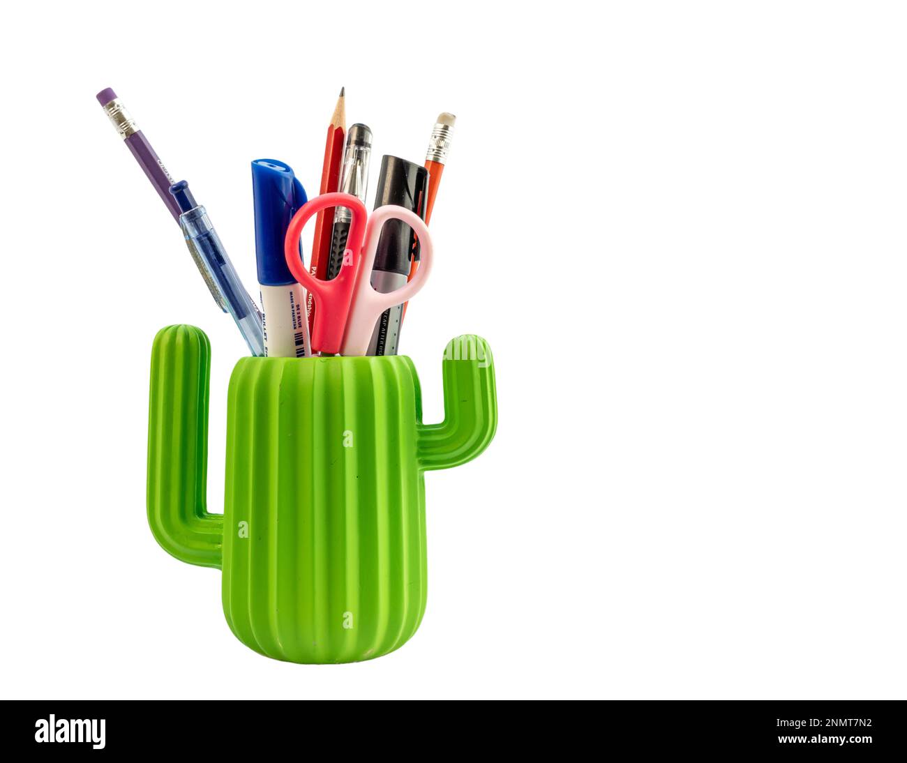 Kaktusförmiger stationärer Halter isoliert auf weißem Hintergrund Stockfoto