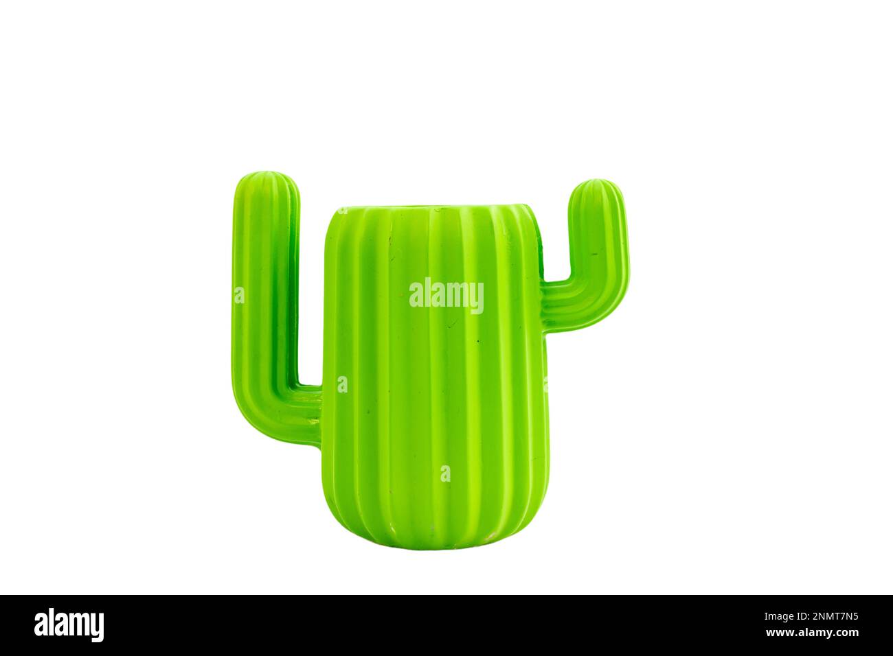 Kaktusförmiger Stift und Bleistifthalter leer auf weißem isoliertem Hintergrund Stockfoto