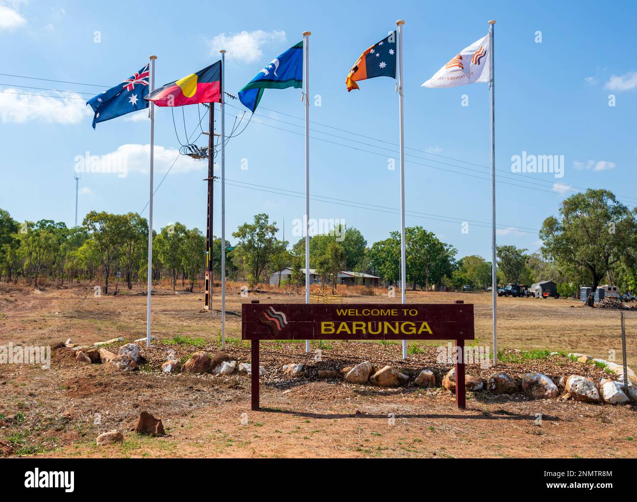 Willkommen im Barunga-Schild, einer Aborigine-Gemeinde im oberen Ende, Northern Territory, NT, Australien Stockfoto