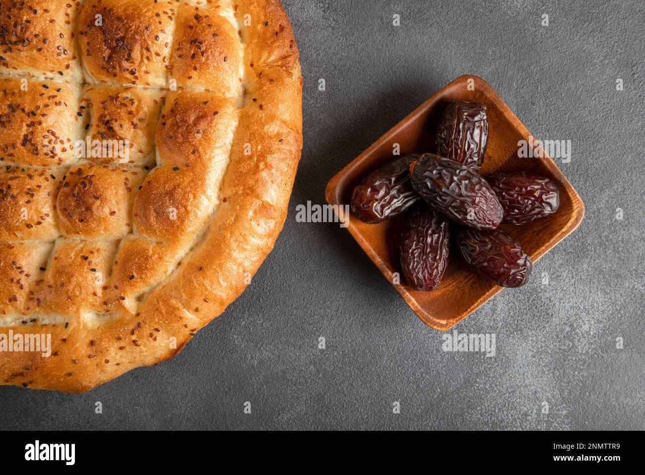 Dattelfrüchte, traditionelle ramadan Pita, Draufsicht Stockfoto