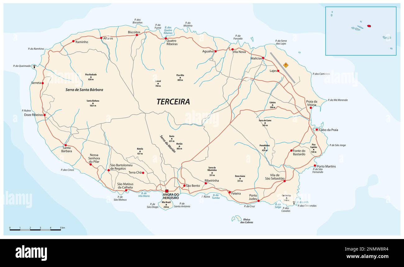 Karte der portugiesischen Insel Terceira auf den Azoren Stockfoto