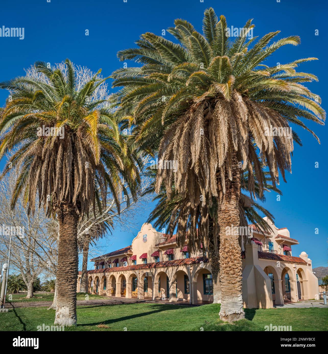 Kelso Depot, 1923, Mission Revival & Spanish Colonial Revival, Union Pacific Railroad Station in Kelso, Mojave National Preserve, Kalifornien, USA Stockfoto