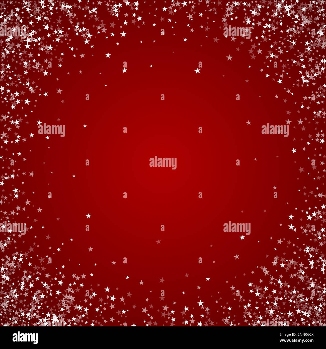 Schneefall Overlay weihnachten Hintergrund. Subtile fliegende Schneeflocken und Sterne auf weihnachtlich rotem Hintergrund. Festlicher Schneefall-Overlay. Quadratische Vektorillust Stock Vektor