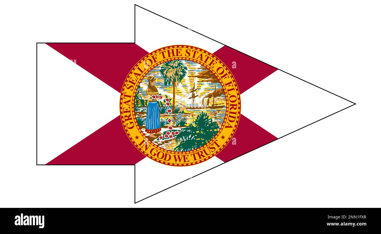 Die Flagge des US-Bundesstaates Florida mit einem Zeigerpfeil Stockfoto