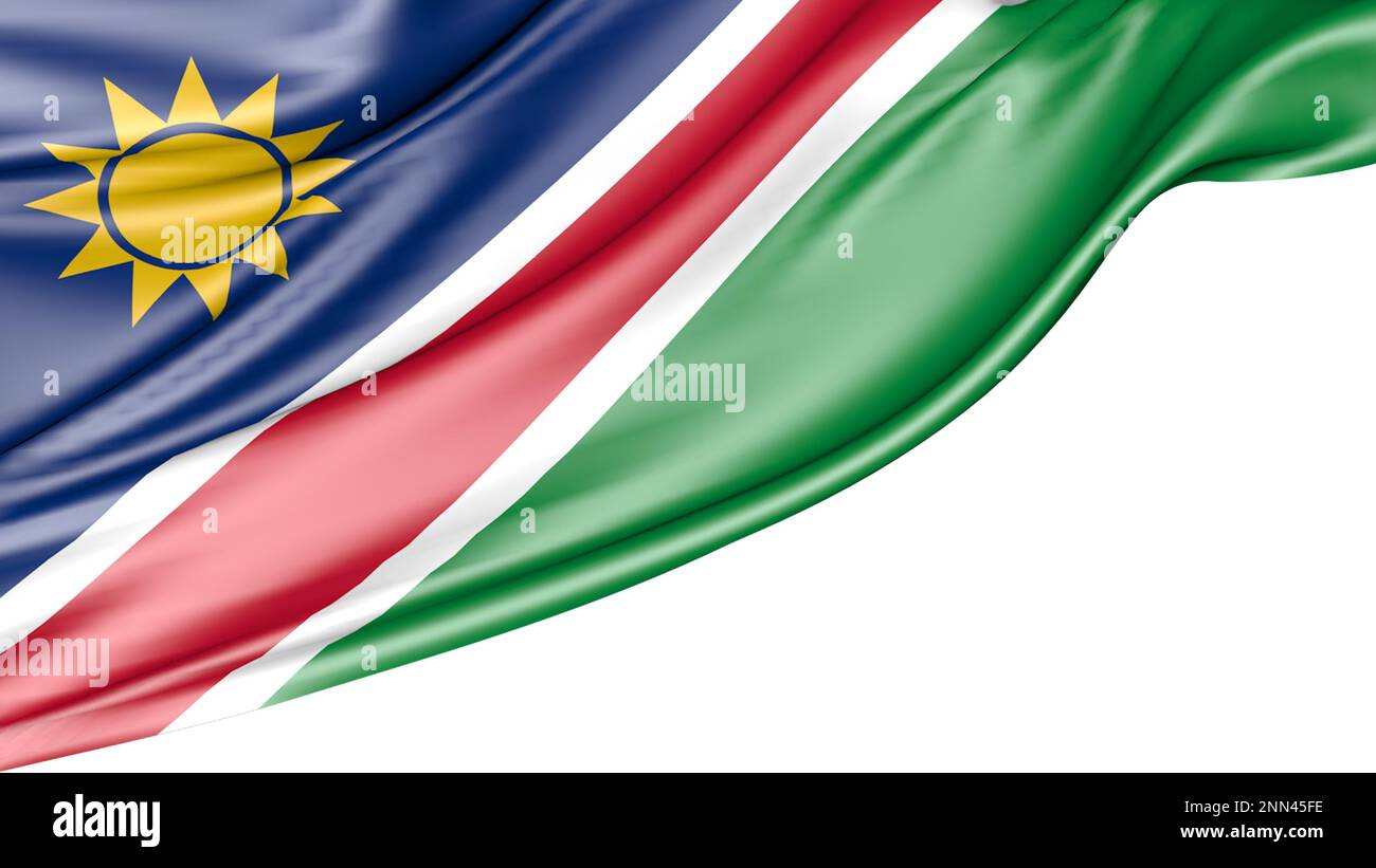 Namibia-Flagge isoliert auf weißem Hintergrund, Abbildung 3D Stockfoto
