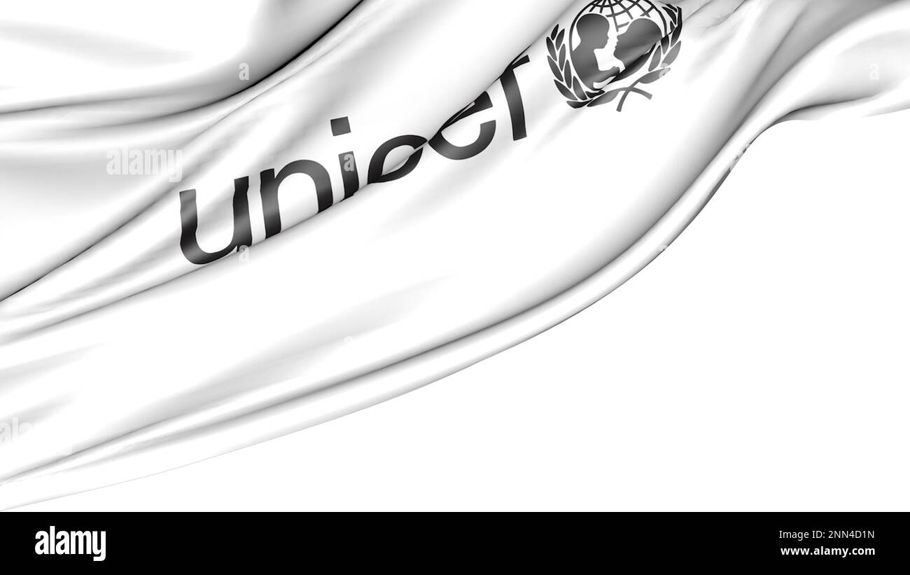 UNICEF-Alarmmeldung isoliert auf weißem Hintergrund, abbildung 3D Stockfoto
