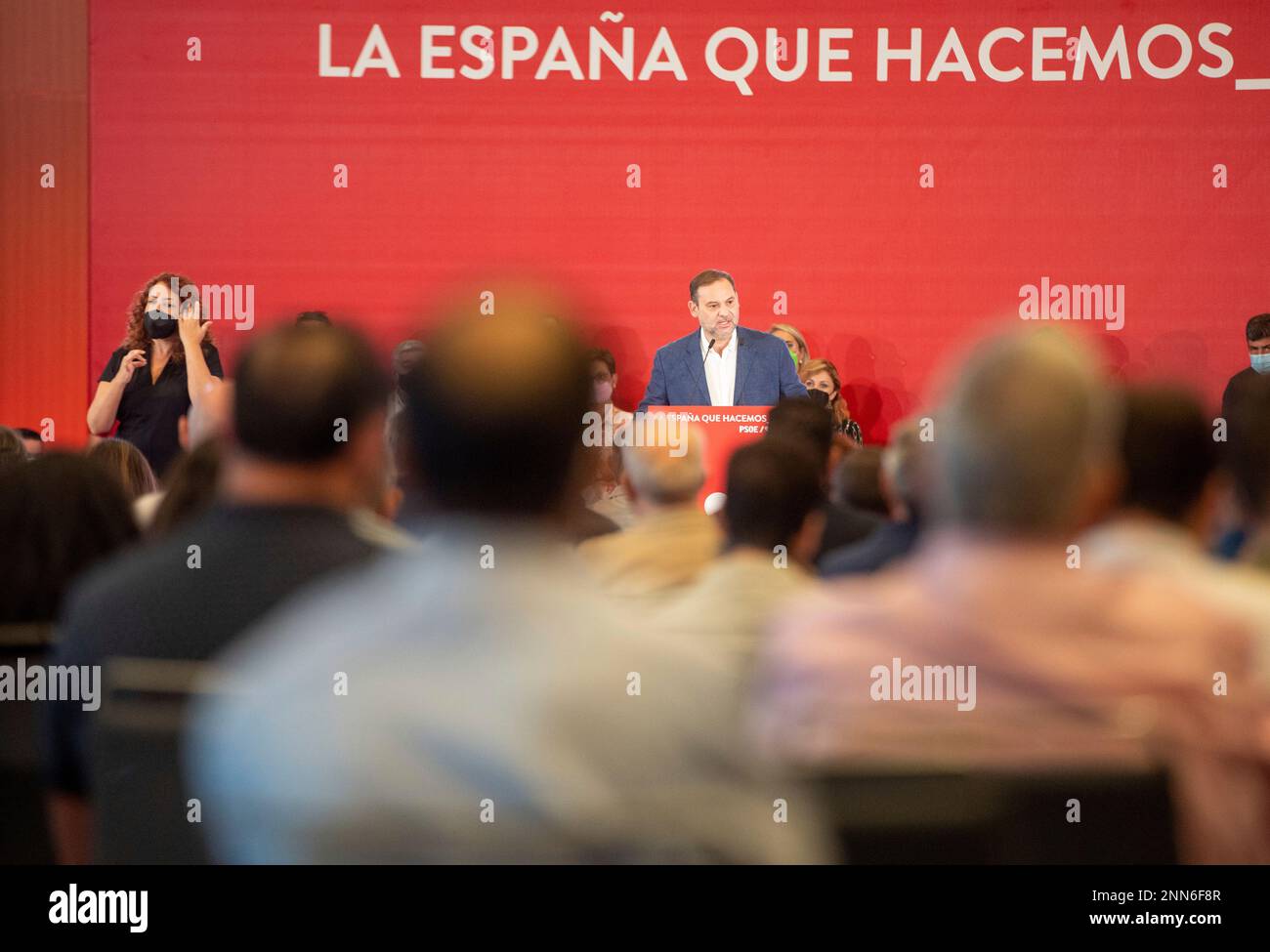 The Secretary of Organization of the PSOE and Minister of Transport, Mobility and Urban Agenda, José Luis Ábalos, speaks at an event focused on the area of municipalism of the PSOE Framework for its 40th Congress on June 20, 2021 in Seville, Andalusia, Spain. 20 JUNE 2021 Eduardo Briones / Europa Press 06/20/2021 (Europa Press via AP) Stockfoto