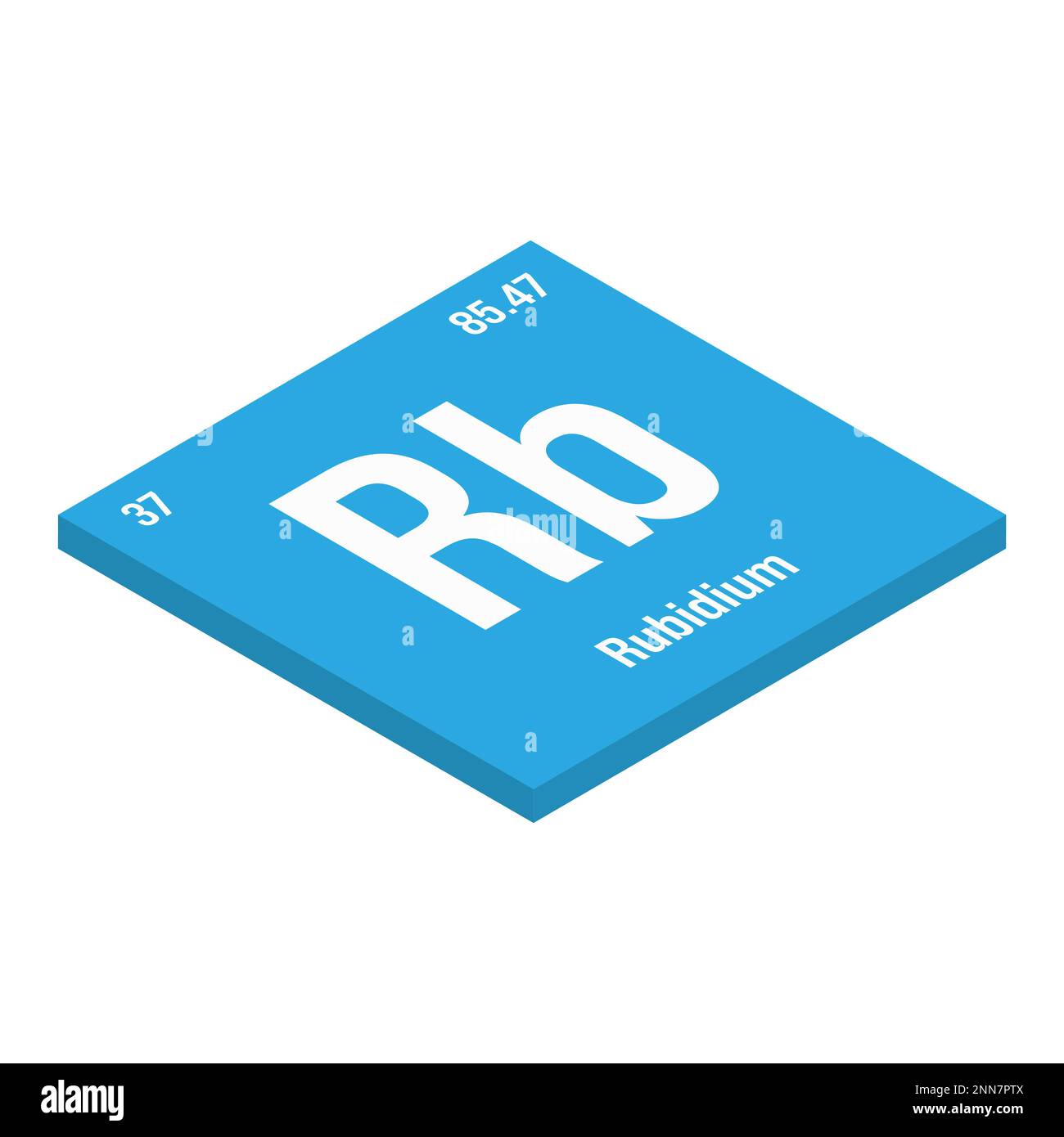 Rubidium, RB, Periodenelement mit Name, Symbol, Atomzahl und Gewicht. Alkalimetall mit verschiedenen industriellen Verwendungszwecken, z. B. in bestimmten Glasarten, und als Bestandteil bestimmter Feuerwerkskörper. Stock Vektor