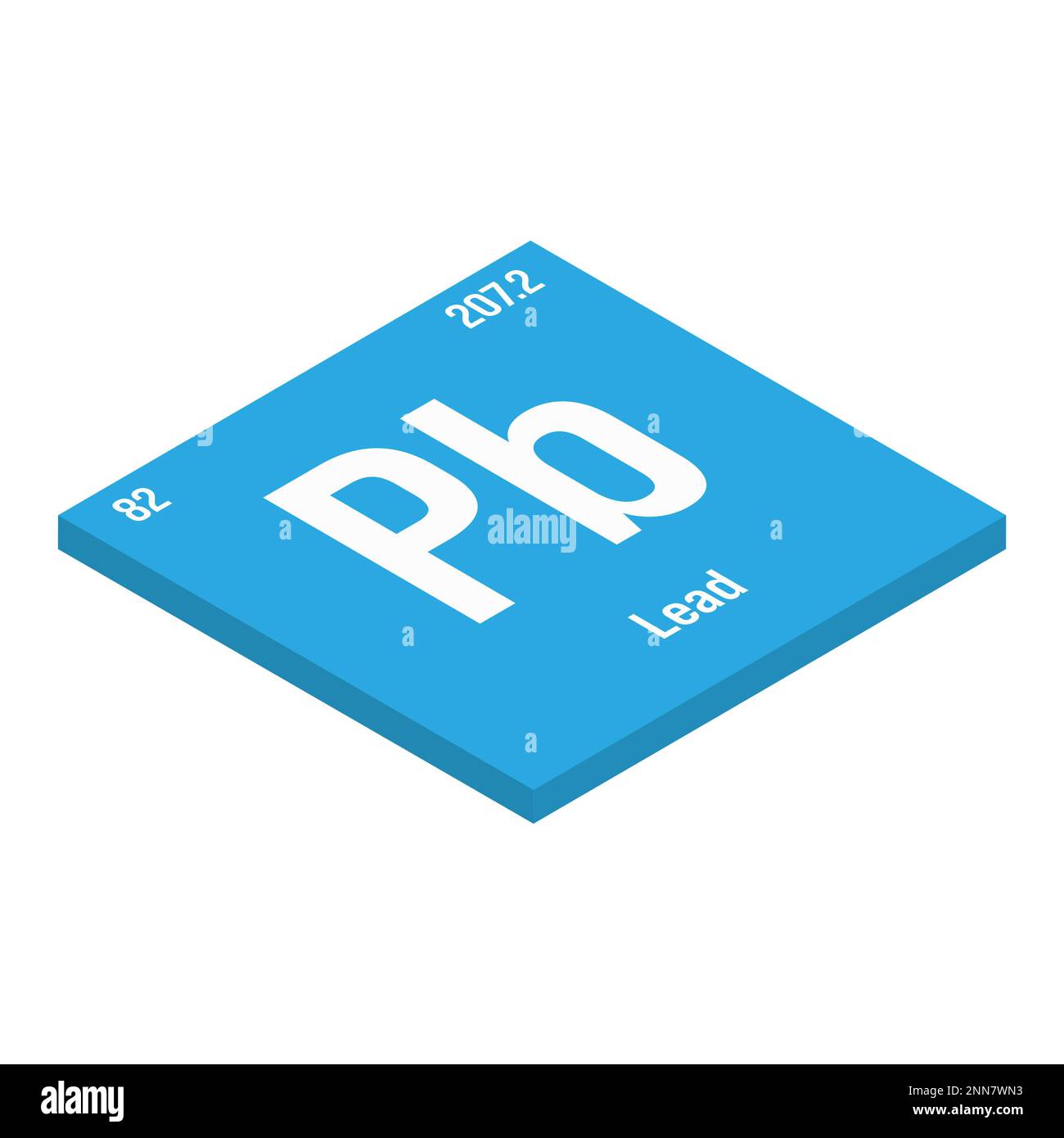 Blei, Pb, Periodentabelle mit Name, Symbol, Atomzahl und Gewicht. Schwermetalle mit verschiedenen industriellen Verwendungszwecken, z. B. in Batterien, Sanitär und als Bestandteil bestimmter Legierungen. Stock Vektor