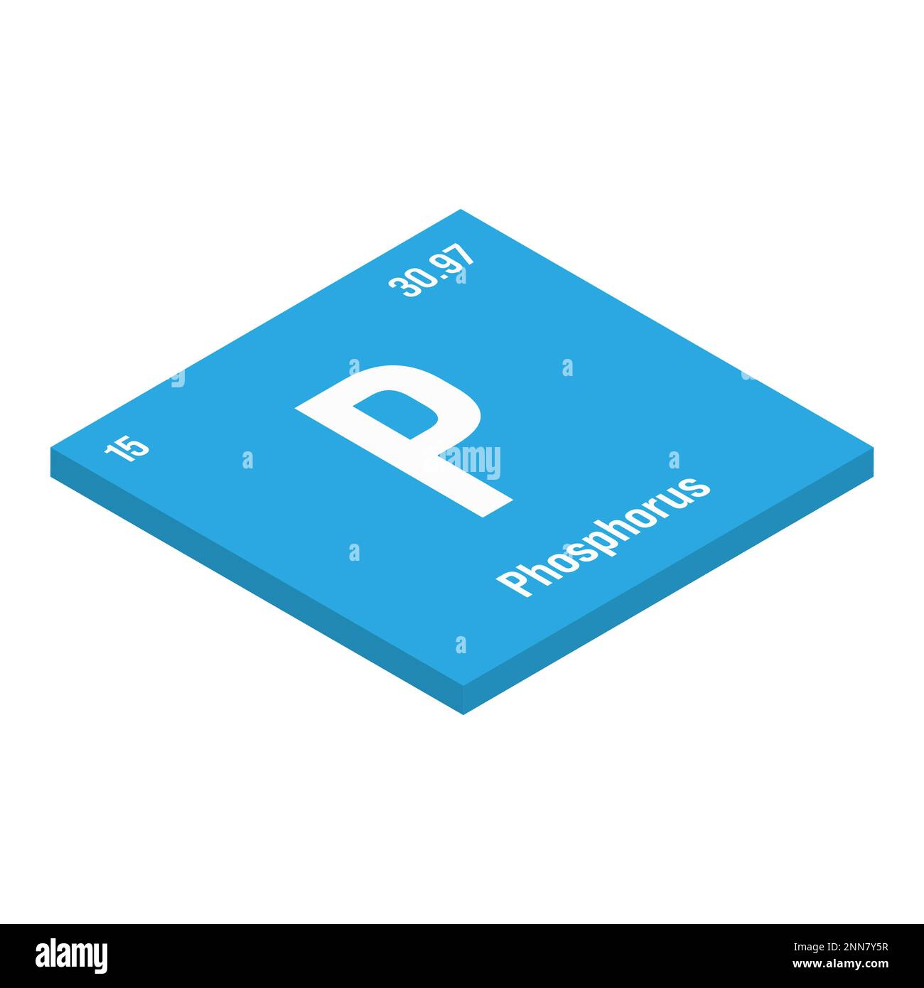 Phosphor, P, Periodenelement mit Name, Symbol, Atomzahl und Gewicht. Nichtmetall mit verschiedenen industriellen Verwendungszwecken, z. B. in Düngemitteln, Detergenzien und als Bestandteil bestimmter Arten von Explosivstoffen. Stock Vektor