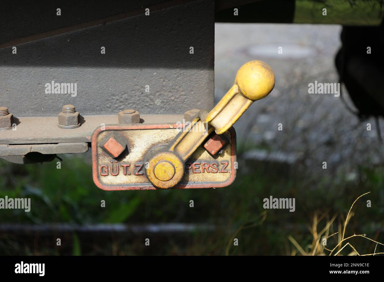 Hebel zum Einstellen der Bremse eines Eisenbahnwagens Stockfoto