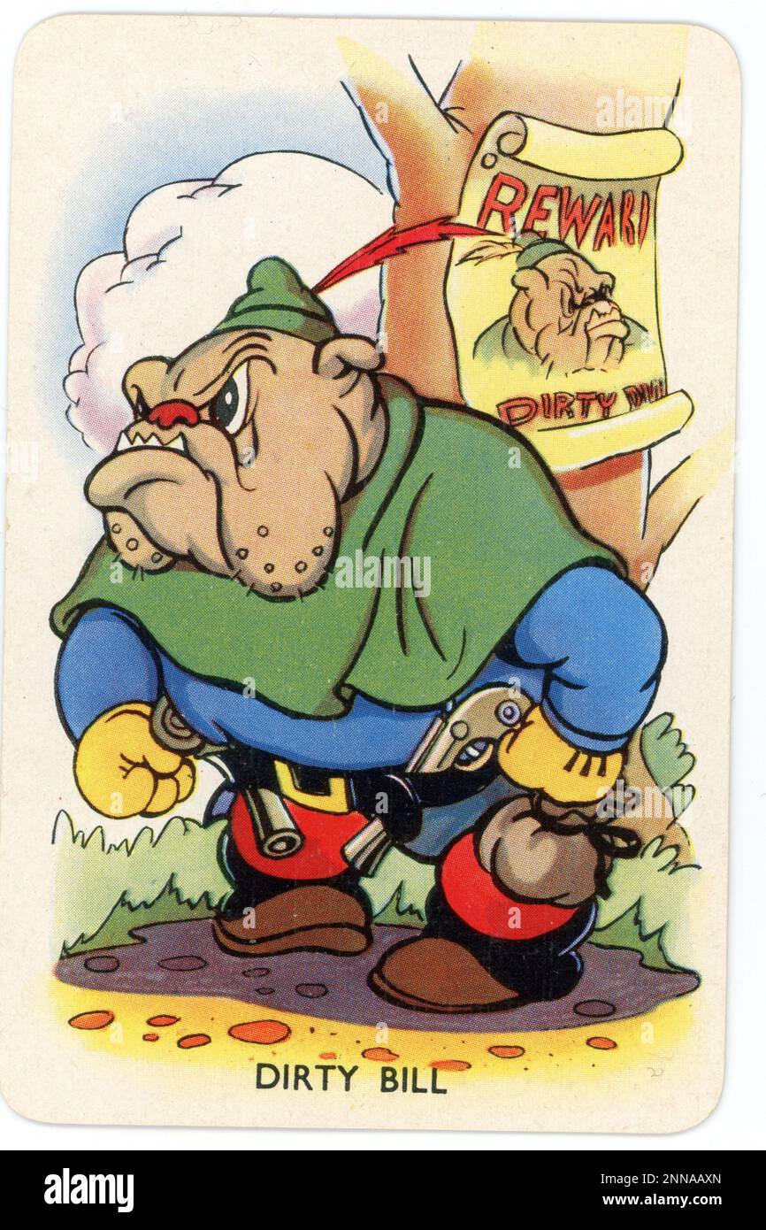 Karte mit DIRTY BILL von Shuffled Symphonies WALT DISNEY Card Game, veröffentlicht 1939 in Großbritannien von Pepys Games mit Genehmigung von Walt Disney - Mickey Mouse Ltd Stockfoto