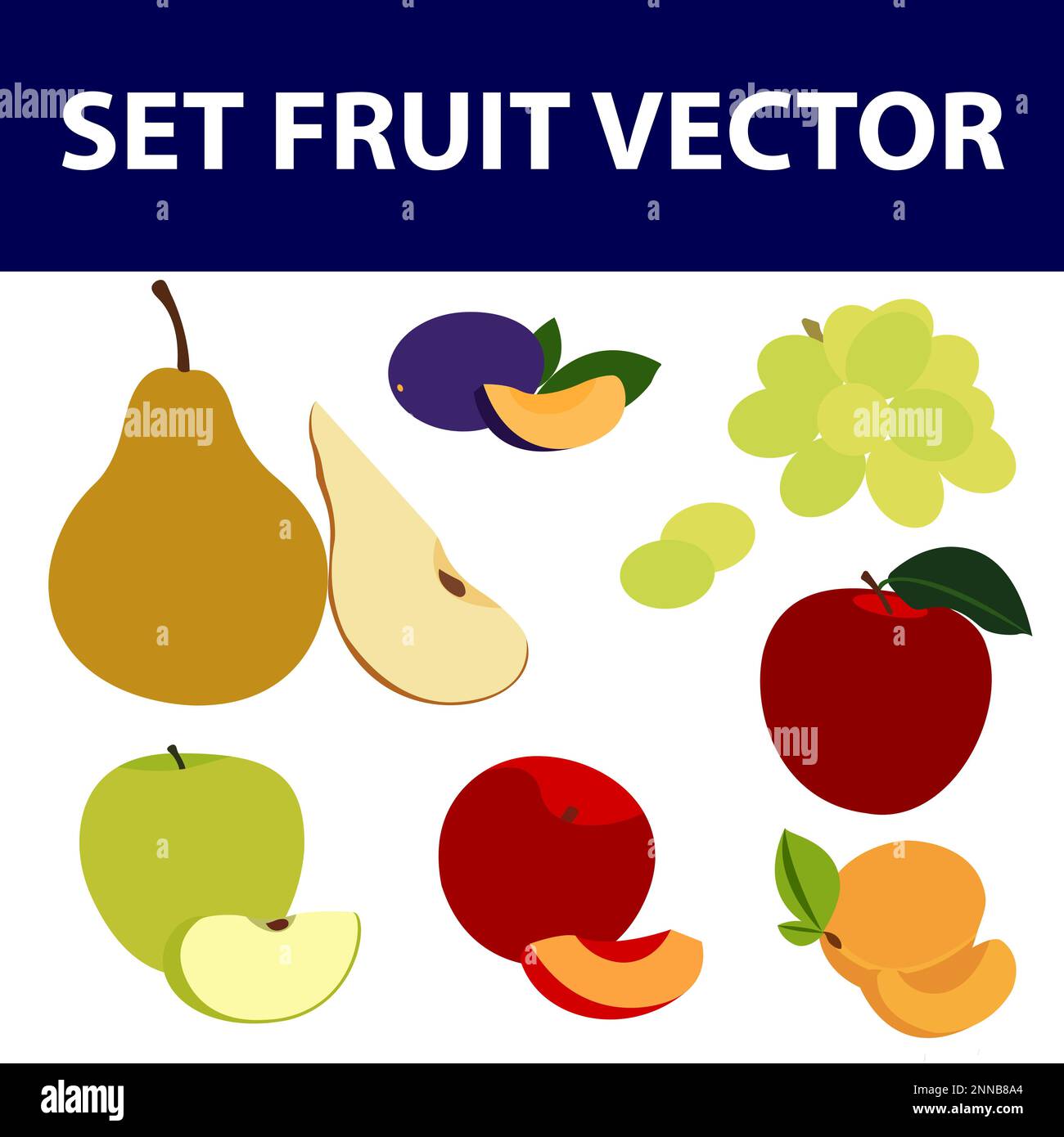 Ein Set köstlicher Früchte. Isoliert auf weißem Hintergrund. Stock Vektor