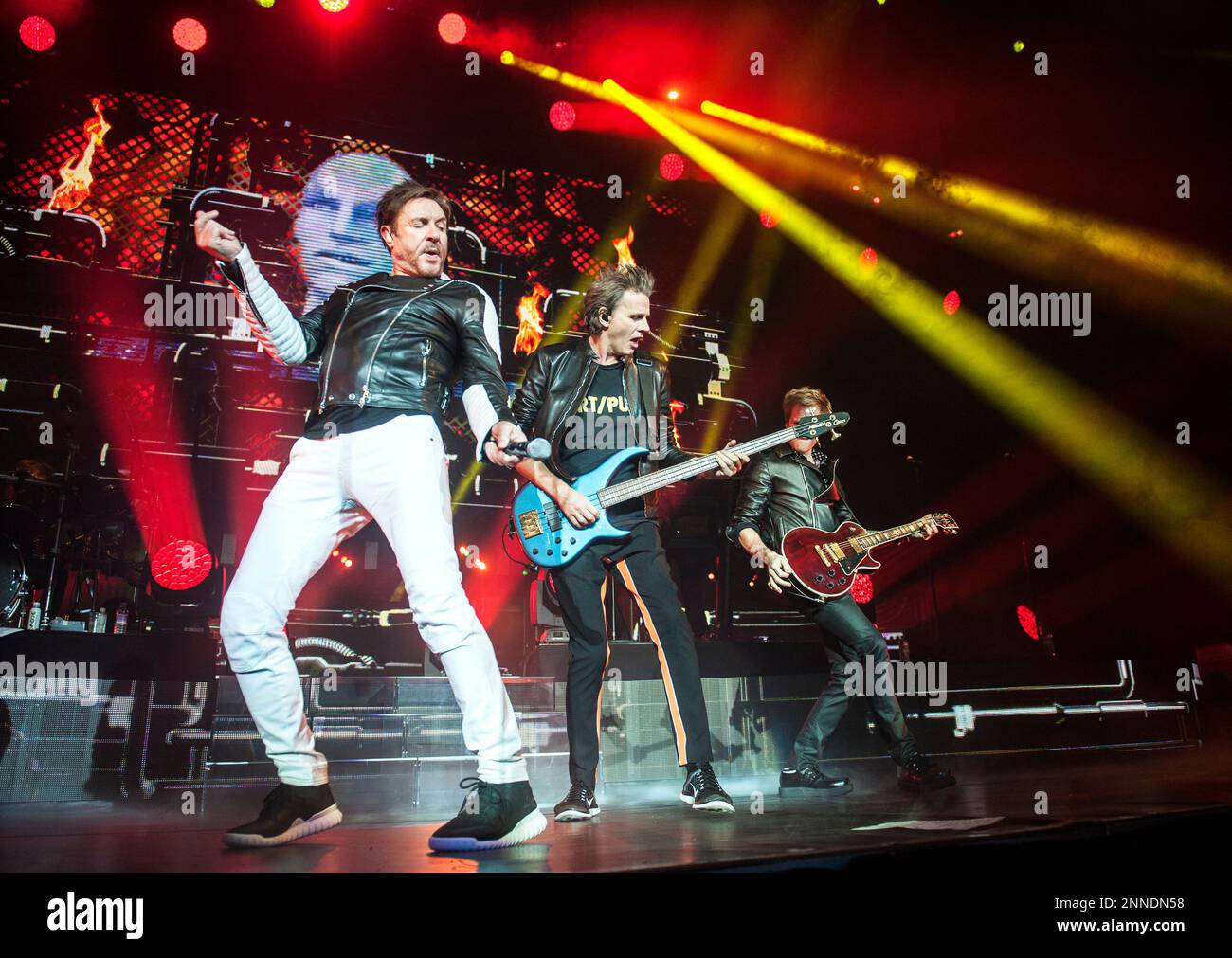 Simon Le Bon, John Taylor und Nick Rhodes von Duran Duran treten am 06. Dezember 2015 in Glasgow, Schottland, auf der Bühne von SEE Hydro auf Stockfoto