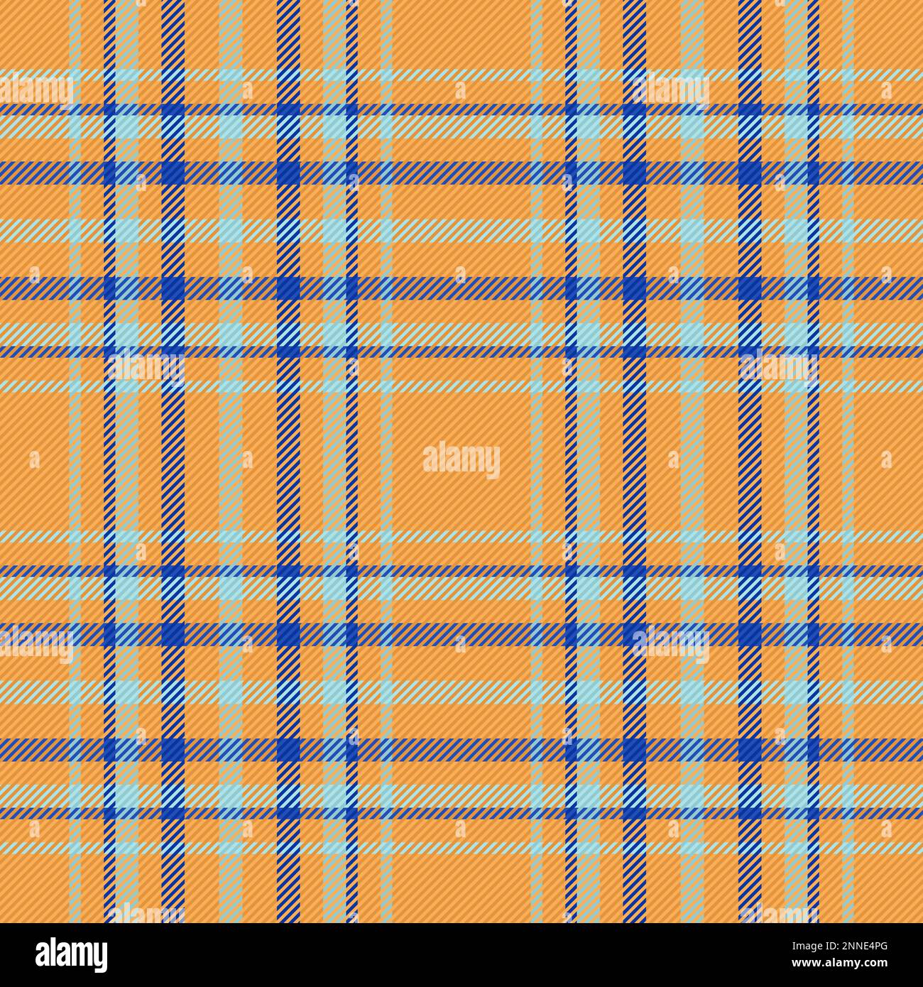 Vector-Textil-Karomuster. Nahtloser Check-out. Hintergrundtextur mit Schottenmuster in Blau und Orange. Stock Vektor