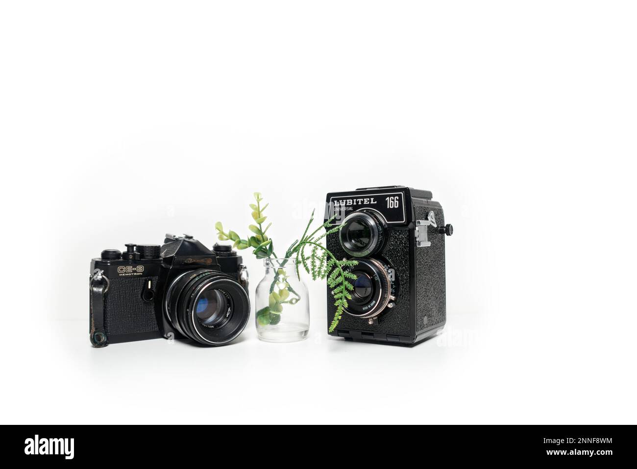 Alte Filmkameras, Chinon CE-3, Lubitel 166 Stockfoto