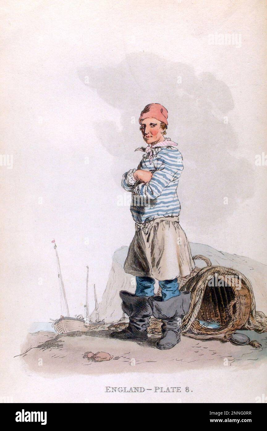 Hastings Fisherman, England, alte Illustration von 1814 Stockfoto