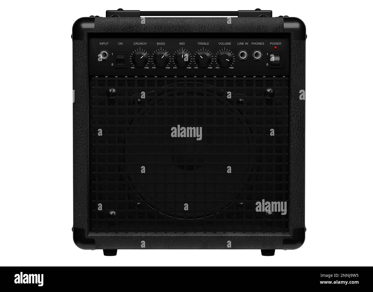 Schwarzer Combo-Verstärker mit Lautsprecher für E-Gitarre isoliert auf weißem Hintergrund. 3D Abbildung Stockfoto