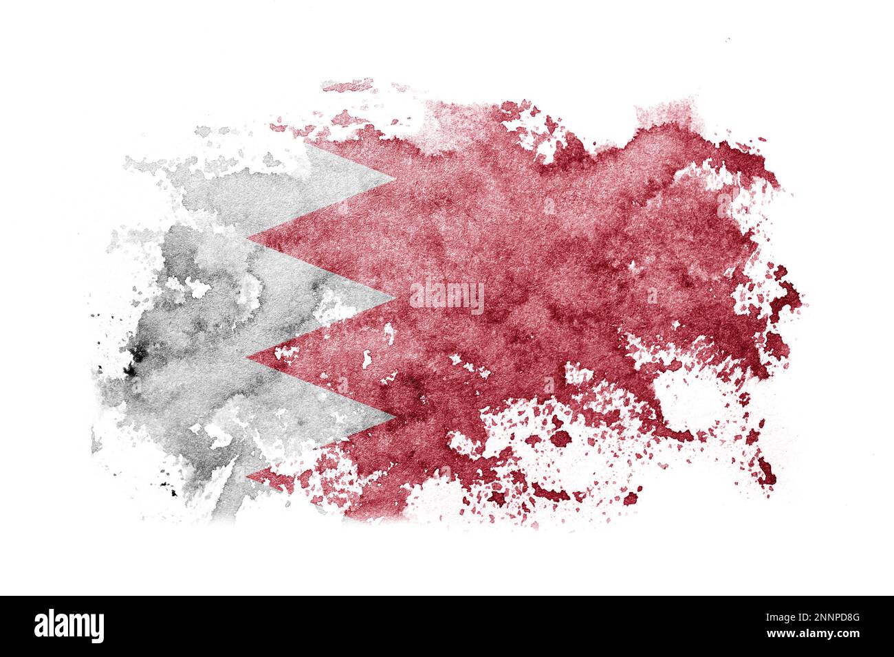 Hintergrund der Flagge Bahrains auf weißem Papier in Aquarell Stockfoto