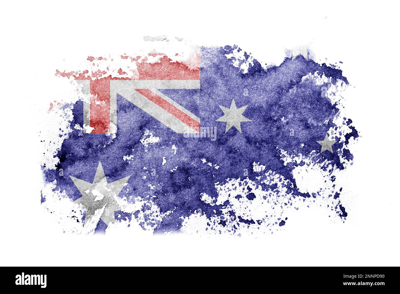 Hintergrund der australischen Flagge auf weißem Papier in Aquarell Stockfoto