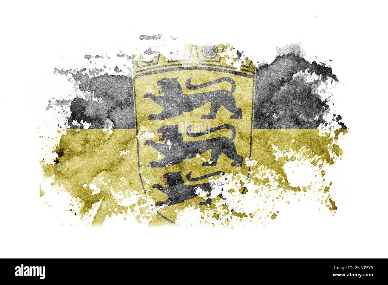 Deutschland, Baden-Württemberg, Hintergrund der Staatsflagge auf weißem Papier mit Aquarell Stockfoto