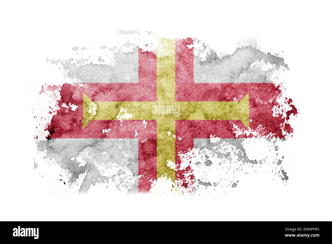 Großbritannien, Großbritannien, Großbritannien, Großbritannien, Guernsey-Flagge auf weißem Papier mit Aquarellfarbe Stockfoto