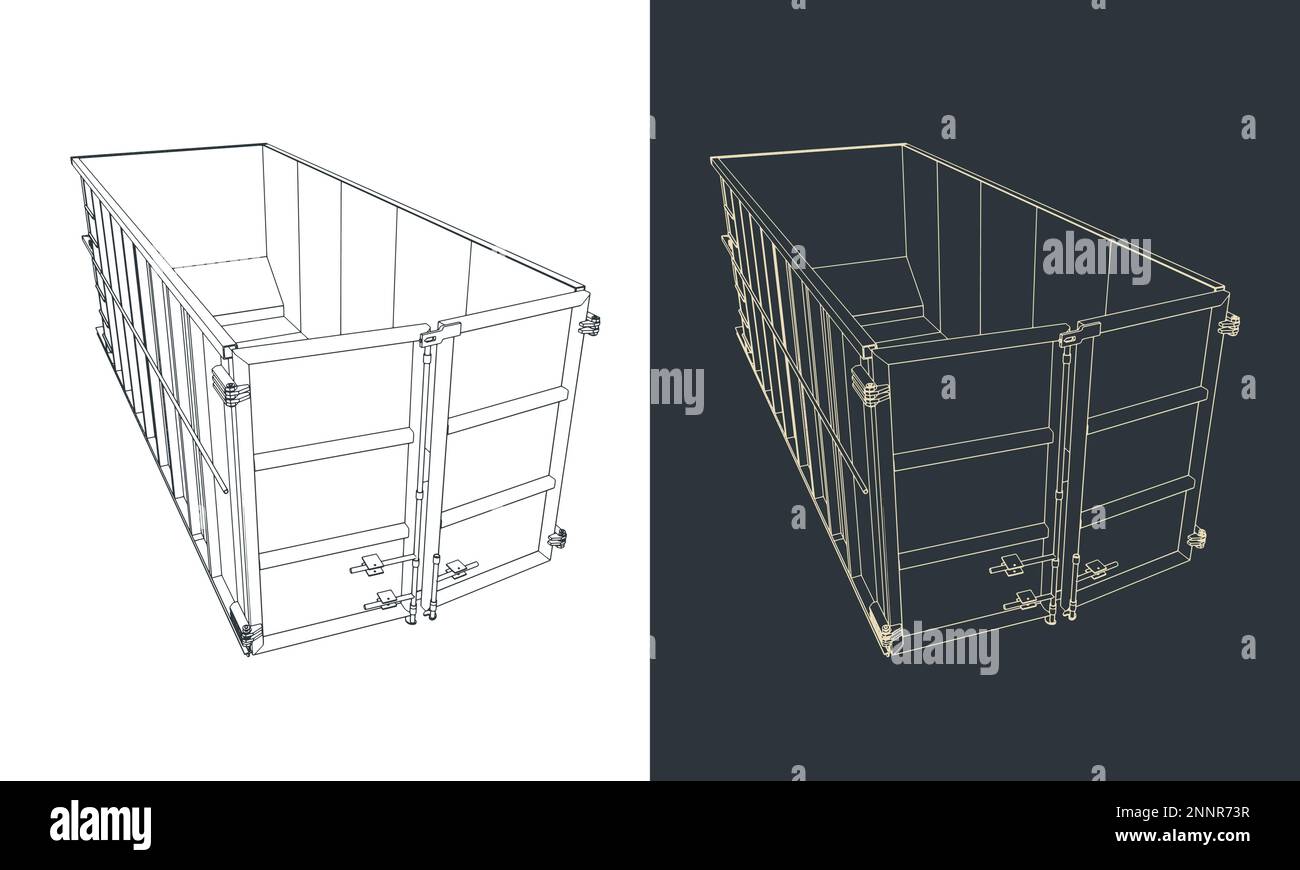 Stilisierte Vektordarstellung eines großen industriellen Abfallbehälters für einen Müllwagen Stock Vektor