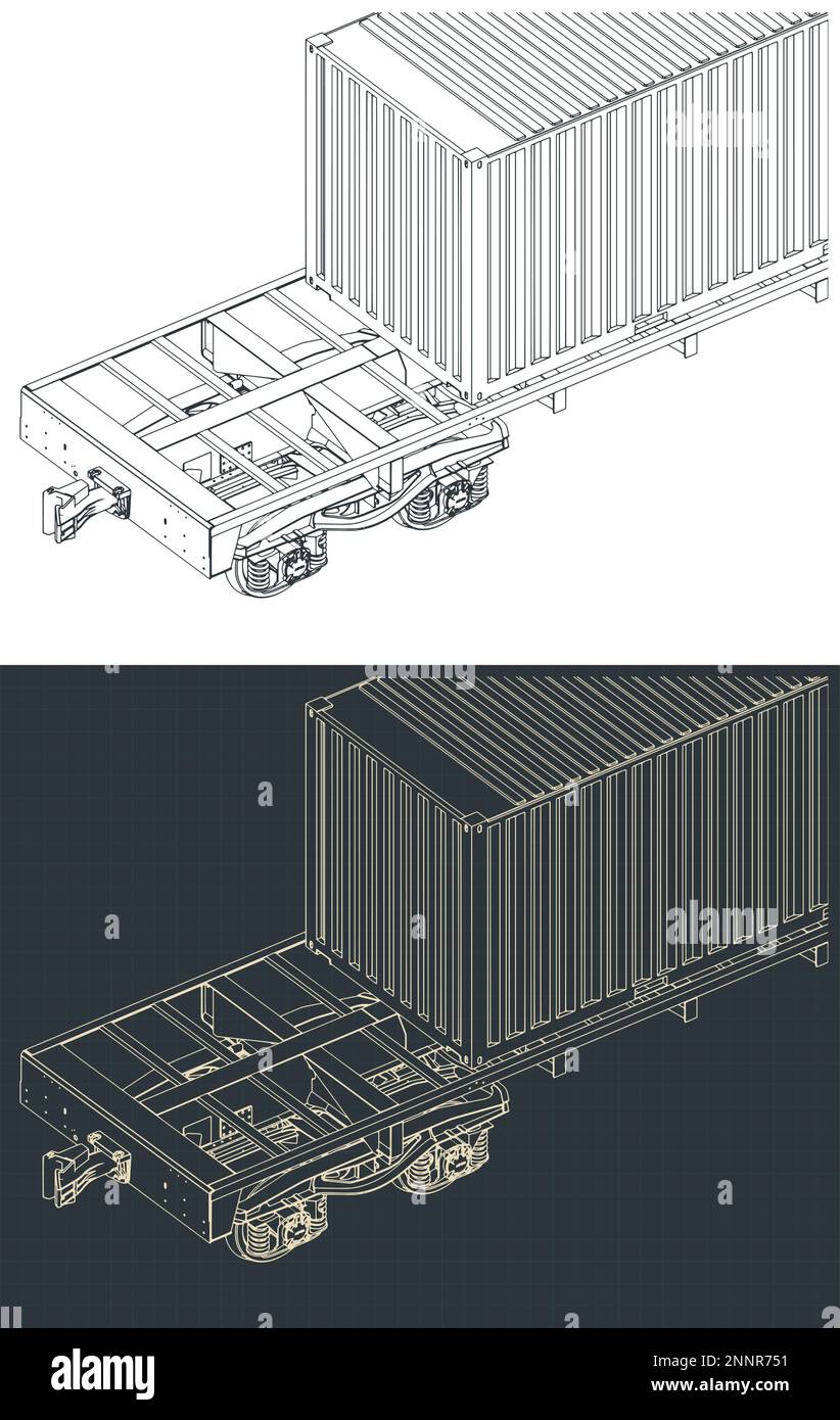 Stilisierte Vektordarstellungen einer Güterzugplattform mit Container Stock Vektor