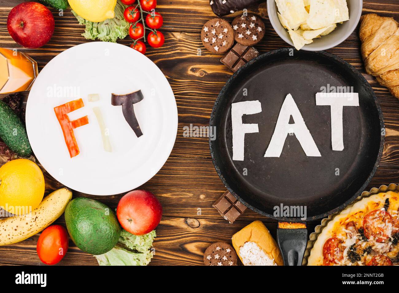 Fit vs Fett Stockfoto