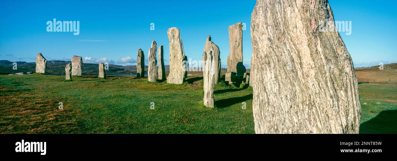 Blick auf die Callanish Standing Stones, Isle of Lewis, Äußere Hebriden, Schottland Stockfoto