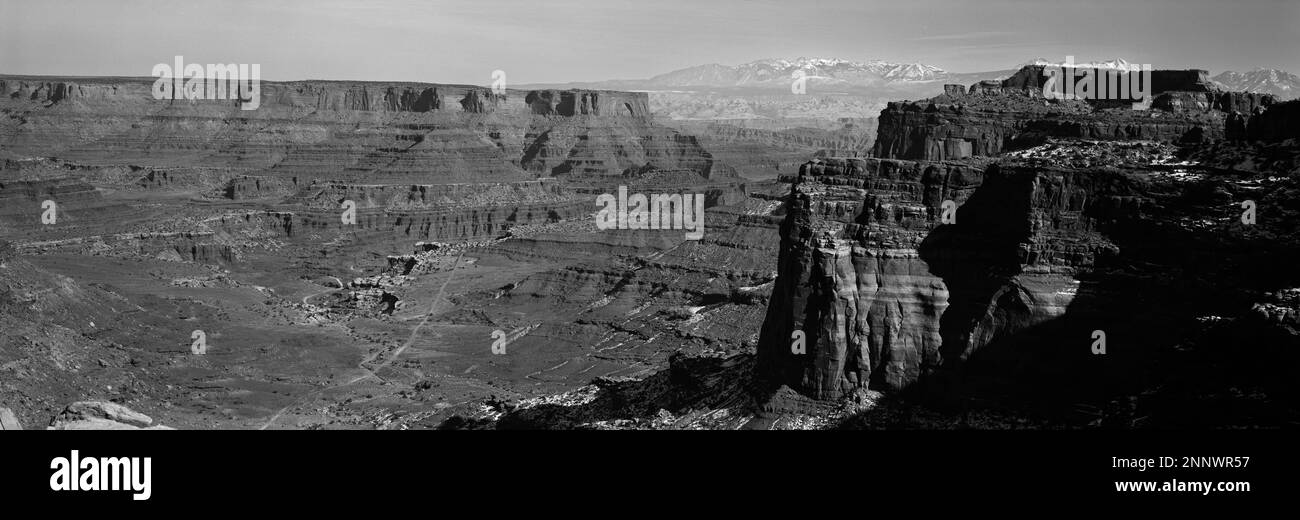 Schwarzweißlandschaft mit Canyon, Canyonlands-Nationalpark, Utah, USA Stockfoto